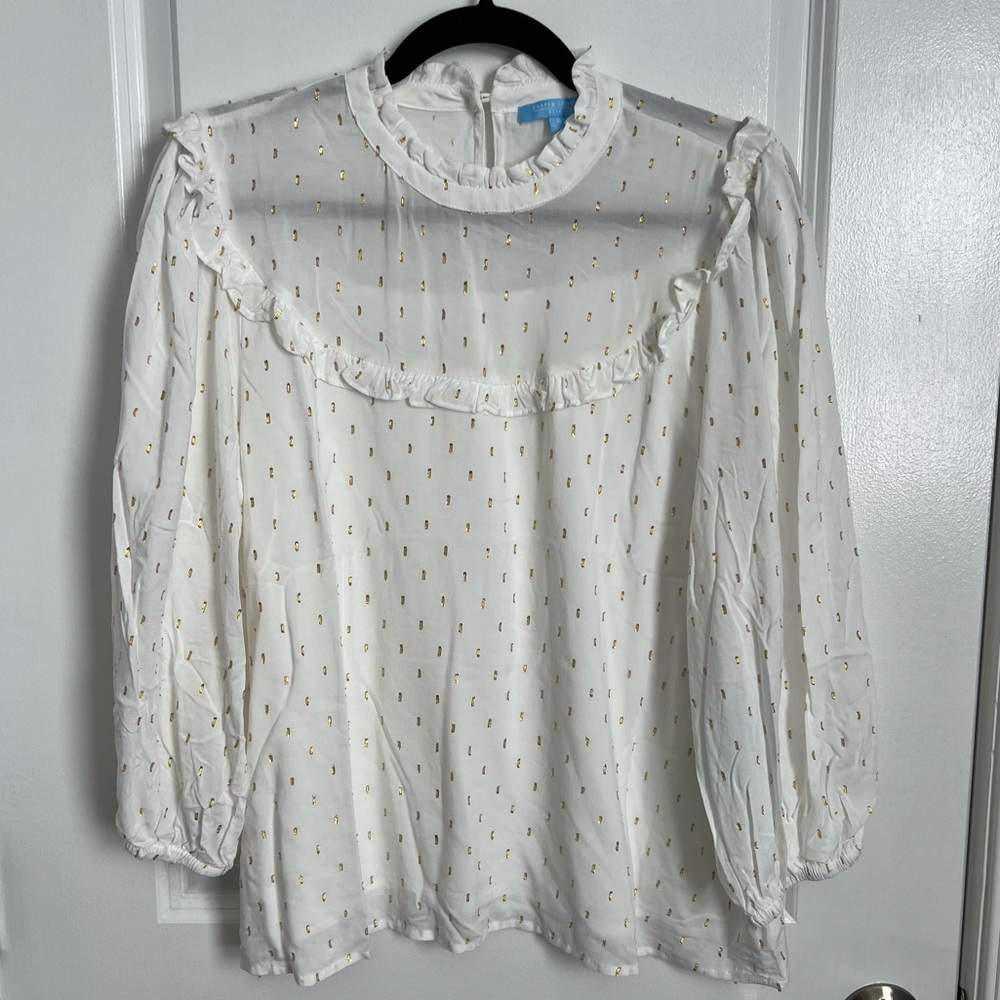 Draper James RSVP Ivory White Clip Dot Blouse - Size Large - NWT